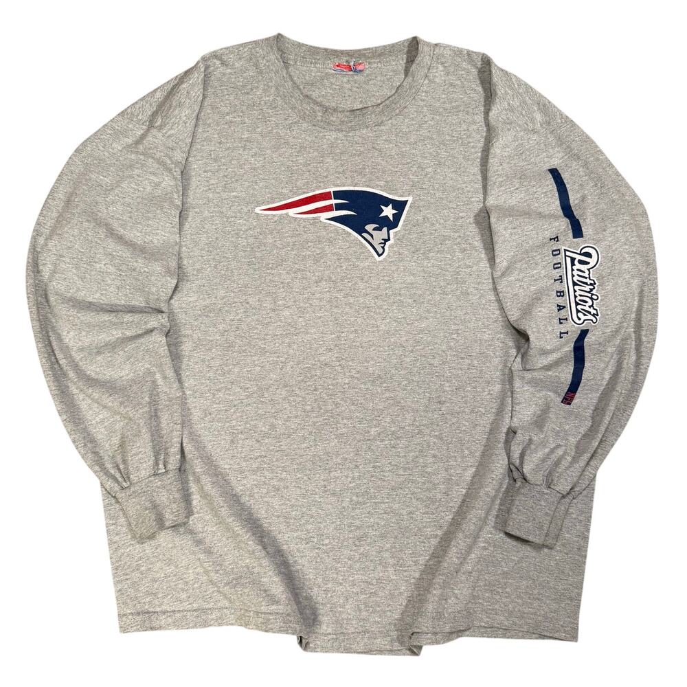 New England Patriots Long Sleeve T Shirt Gray NFL Football Logo Men’s XL